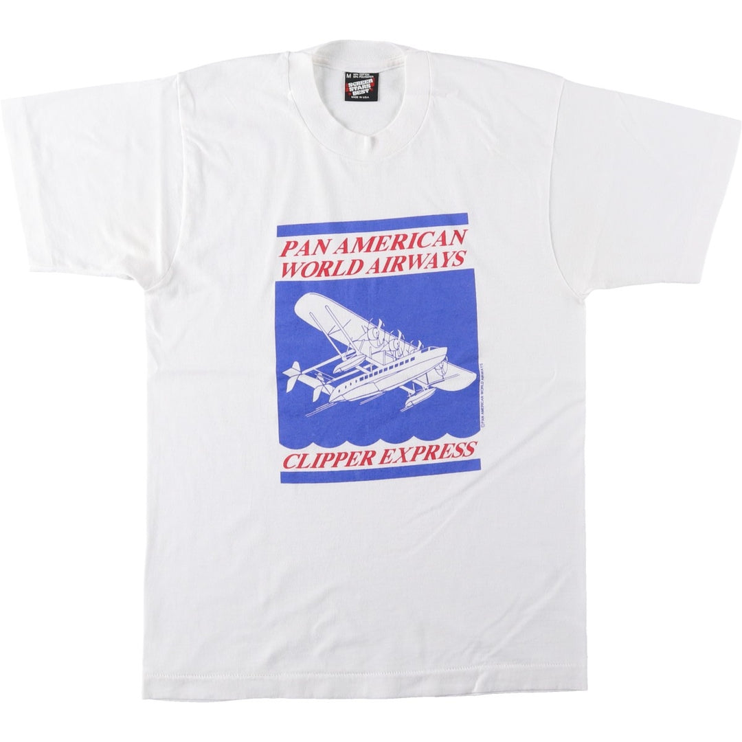 80s-90'S Screen Stars BEST Pan American World Airways Advertising T-Shirt, Made in USA, Men's Size M (approx.) cotton white type Vintage Second Hand