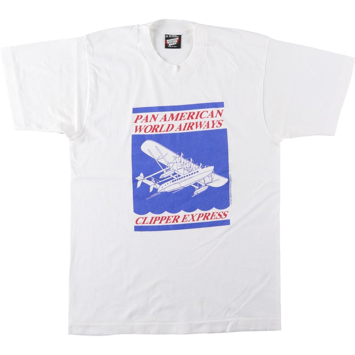 80s-90'S Screen Stars BEST Pan American World Airways Advertising T-Shirt, Made in USA, Men's Size M (approx.) cotton white type Vintage Second Hand
