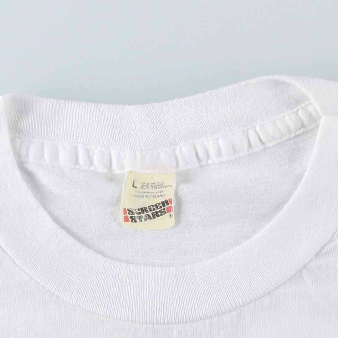 90'S Screen Stars Print T-Shirt, Made in Ireland, Men's Size L (approx.), Vintage cotton white type Vintage Second Hand