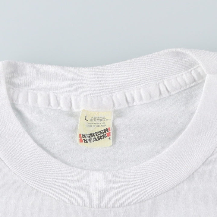 90'S Screen Stars Print T-Shirt, Made in Ireland, Men's Size L (approx.), Vintage cotton white type Vintage Second Hand