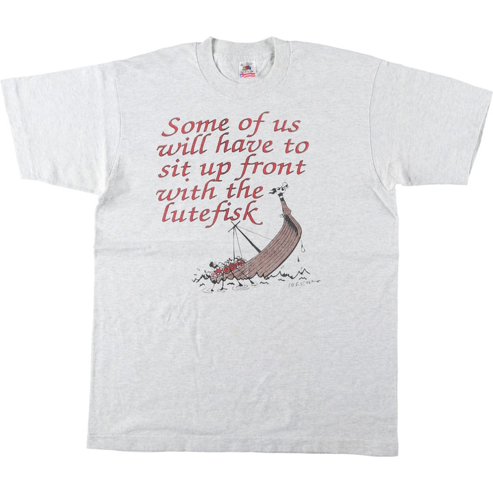 90'S Fruit of the Loom Ed Fischer Art T-Shirt, Made in USA, Men's Size L (approx.), Vintage cotton gray type Vintage Second Hand