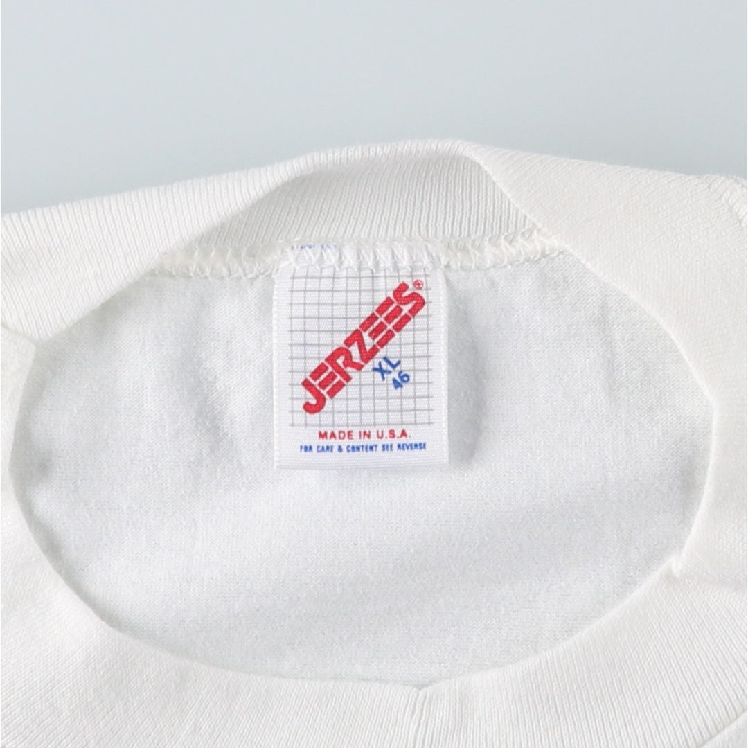 80s-90'S Jerzees College T-Shirt, Made in USA, Men's XL equivalent, Vintage cotton white type Vintage Second Hand