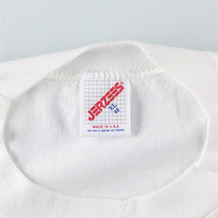 80s-90'S Jerzees College T-Shirt, Made in USA, Men's XL equivalent, Vintage cotton white type Vintage Second Hand