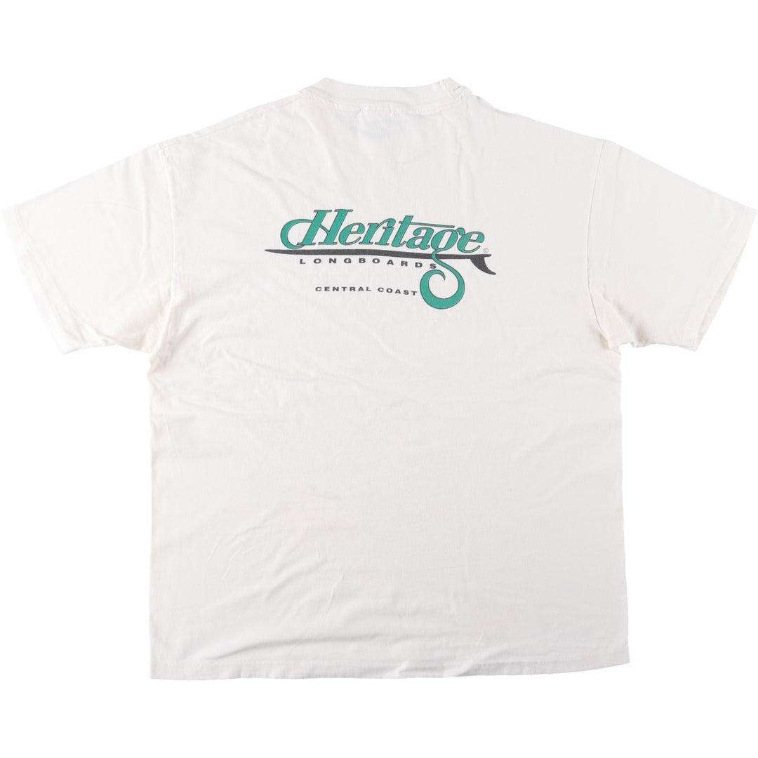 90'S Hanes BEEFY-T Heritage Longboards by Rick Adams Logo T-Shirt, Made in USA, Men's XL equivalent, Vintage cotton unbleached Vintage Second Hand