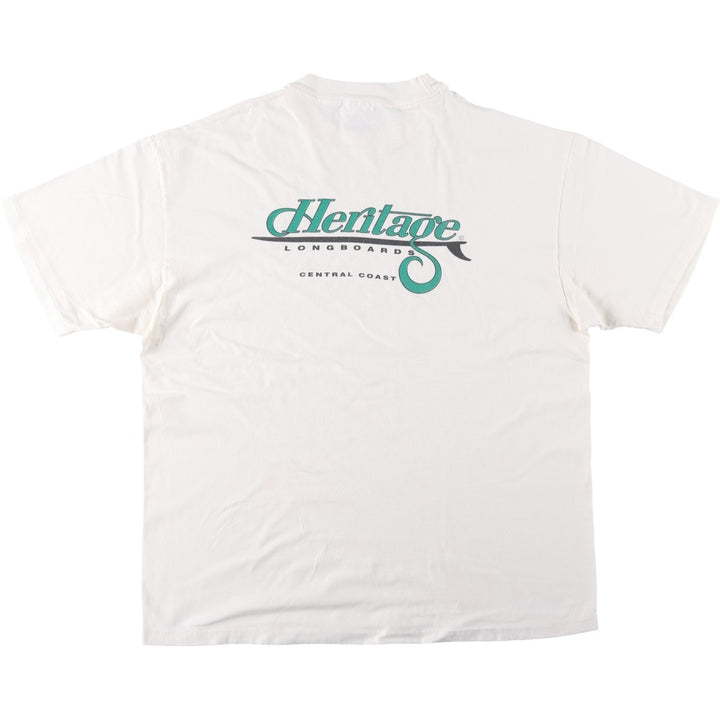 90'S Hanes BEEFY-T Heritage Longboards by Rick Adams Logo T-Shirt, Made in USA, Men's XL equivalent, Vintage cotton unbleached Vintage Second Hand