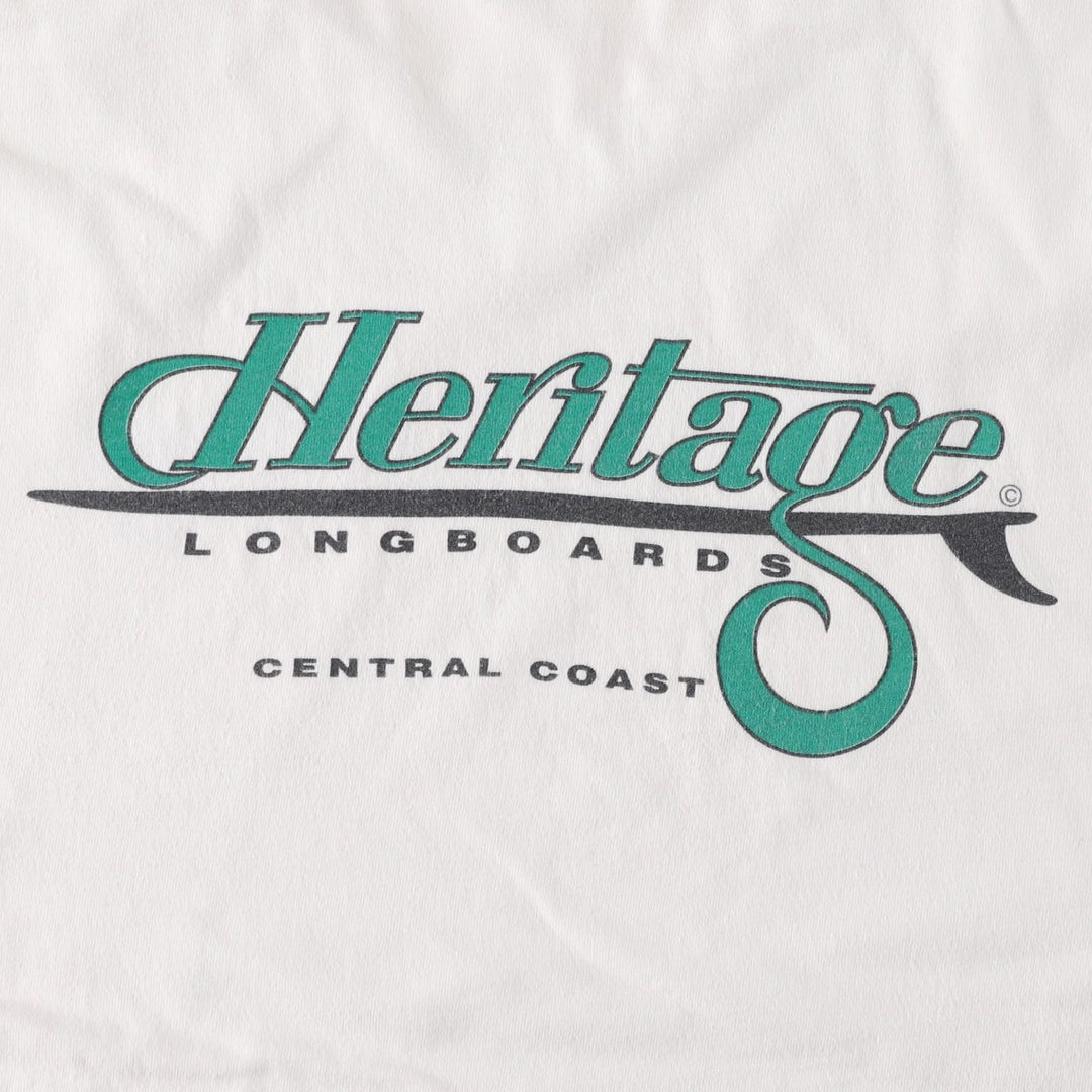 90'S Hanes BEEFY-T Heritage Longboards by Rick Adams Logo T-Shirt, Made in USA, Men's XL equivalent, Vintage cotton unbleached Vintage Second Hand