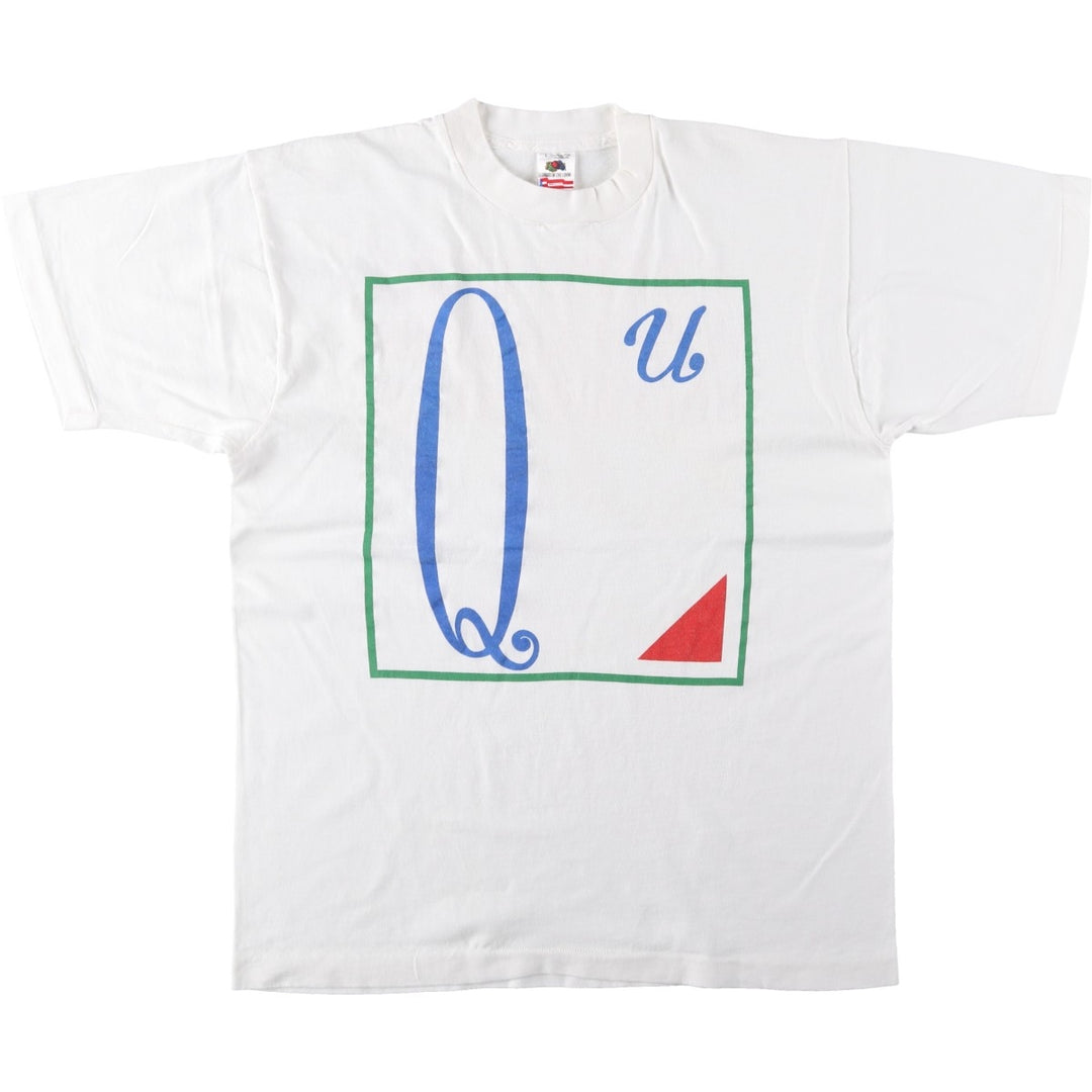90'S Fruit of the Loom College T-shirt, Made in USA, Men's L size, Vintage cotton white type Vintage Second Hand