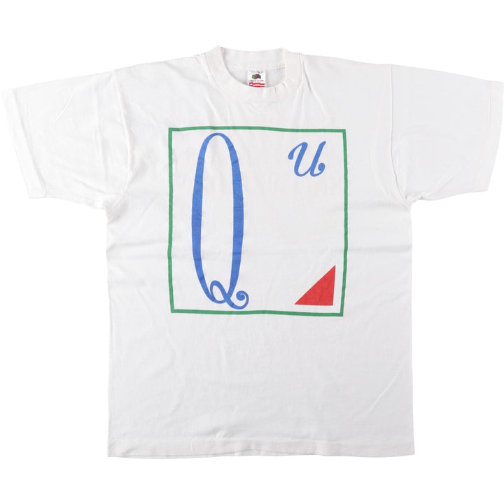90'S Fruit of the Loom College T-shirt, Made in USA, Men's L size, Vintage cotton white type Vintage Second Hand