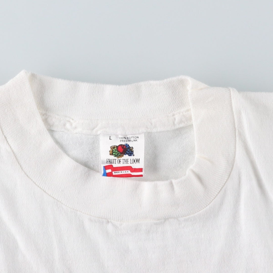 90'S Fruit of the Loom College T-shirt, Made in USA, Men's L size, Vintage cotton white type Vintage Second Hand