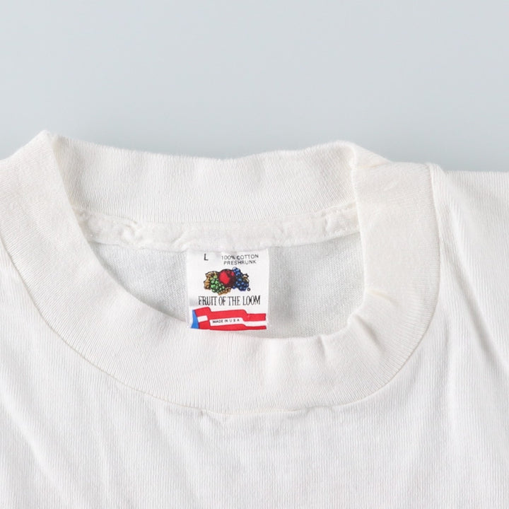 90'S Fruit of the Loom College T-shirt, Made in USA, Men's L size, Vintage cotton white type Vintage Second Hand