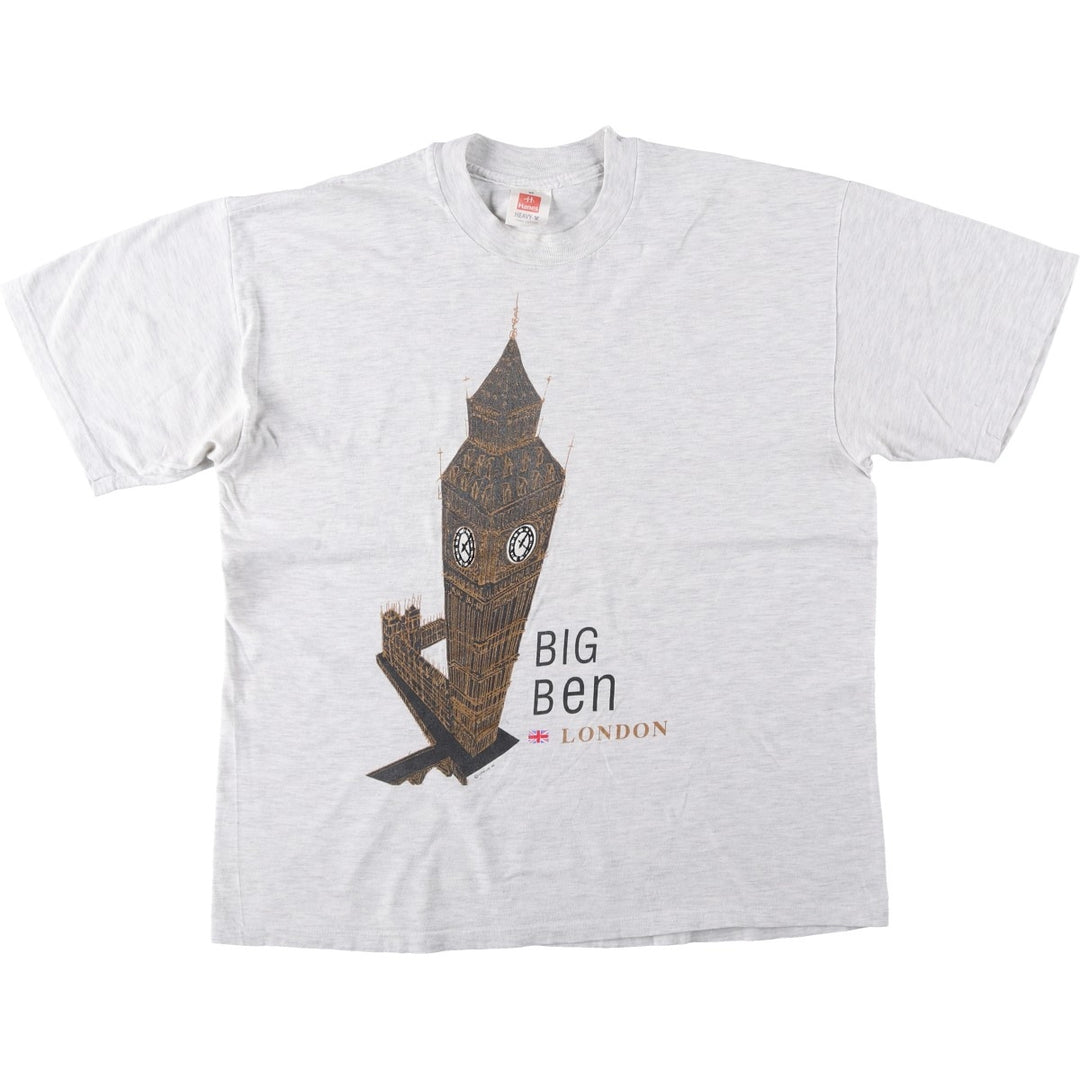 90'S Hanes HEAVY-T BIG BEN souvenir t-shirt, men's size XL equivalent, vintage. cotton gray type Vintage Second Hand