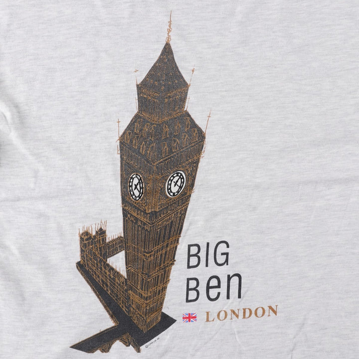 90'S Hanes HEAVY-T BIG BEN souvenir t-shirt, men's size XL equivalent, vintage. cotton gray type Vintage Second Hand