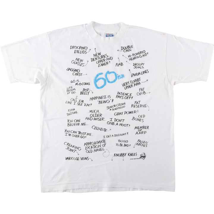90'S Hanes Fifty-Fifty Blue Tag Printed T-Shirt Made in USA Men's XL Vintage cotton white type Vintage Second Hand
