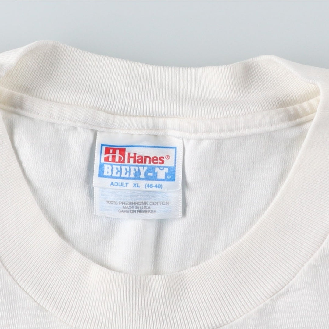 90'S Hanes BEEFY-T Printed T-shirt Made in USA Men's XL Vintage cotton white type Vintage Second Hand