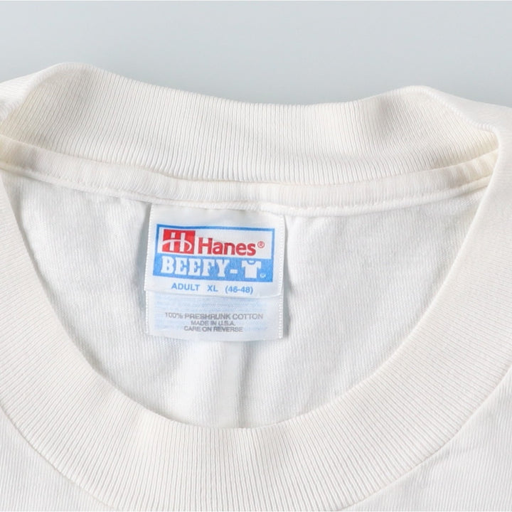 90'S Hanes BEEFY-T Printed T-shirt Made in USA Men's XL Vintage cotton white type Vintage Second Hand