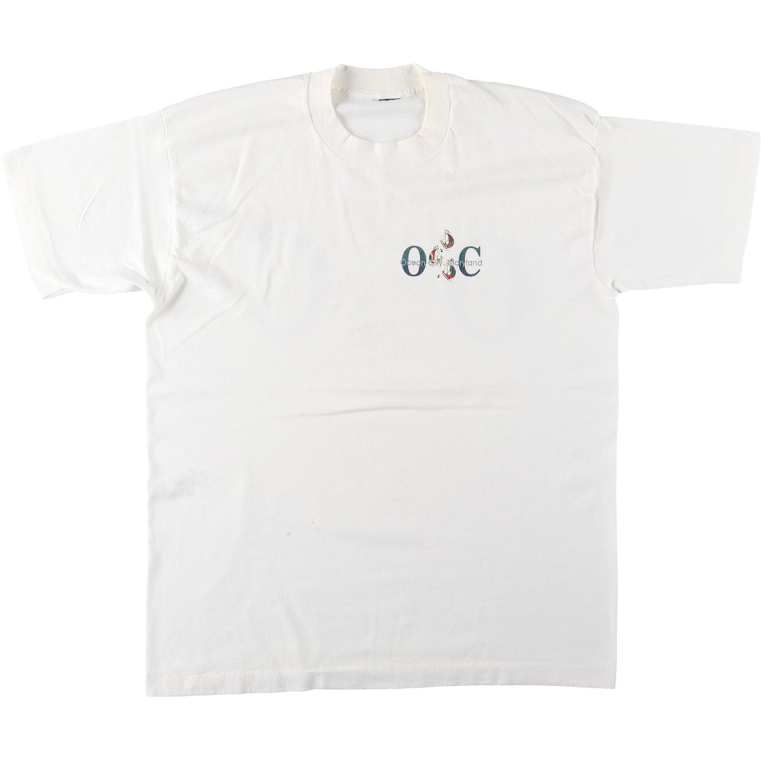 ~90'S Ocean City Souvenir T-shirt, Men's Size M (approx.), Vintage unclear white type Vintage Second Hand