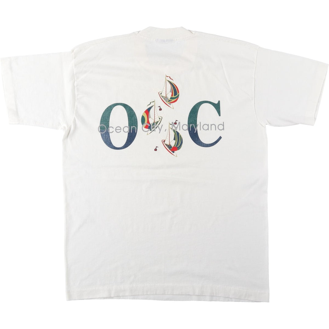 ~90'S Ocean City Souvenir T-shirt, Men's Size M (approx.), Vintage unclear white type Vintage Second Hand
