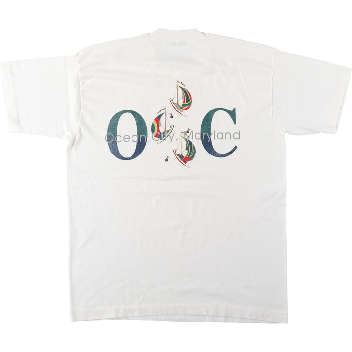 ~90'S Ocean City Souvenir T-shirt, Men's Size M (approx.), Vintage unclear white type Vintage Second Hand