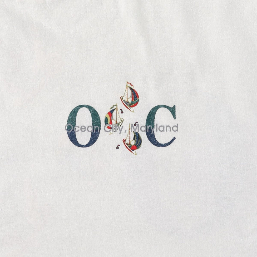 ~90'S Ocean City Souvenir T-shirt, Men's Size M (approx.), Vintage unclear white type Vintage Second Hand