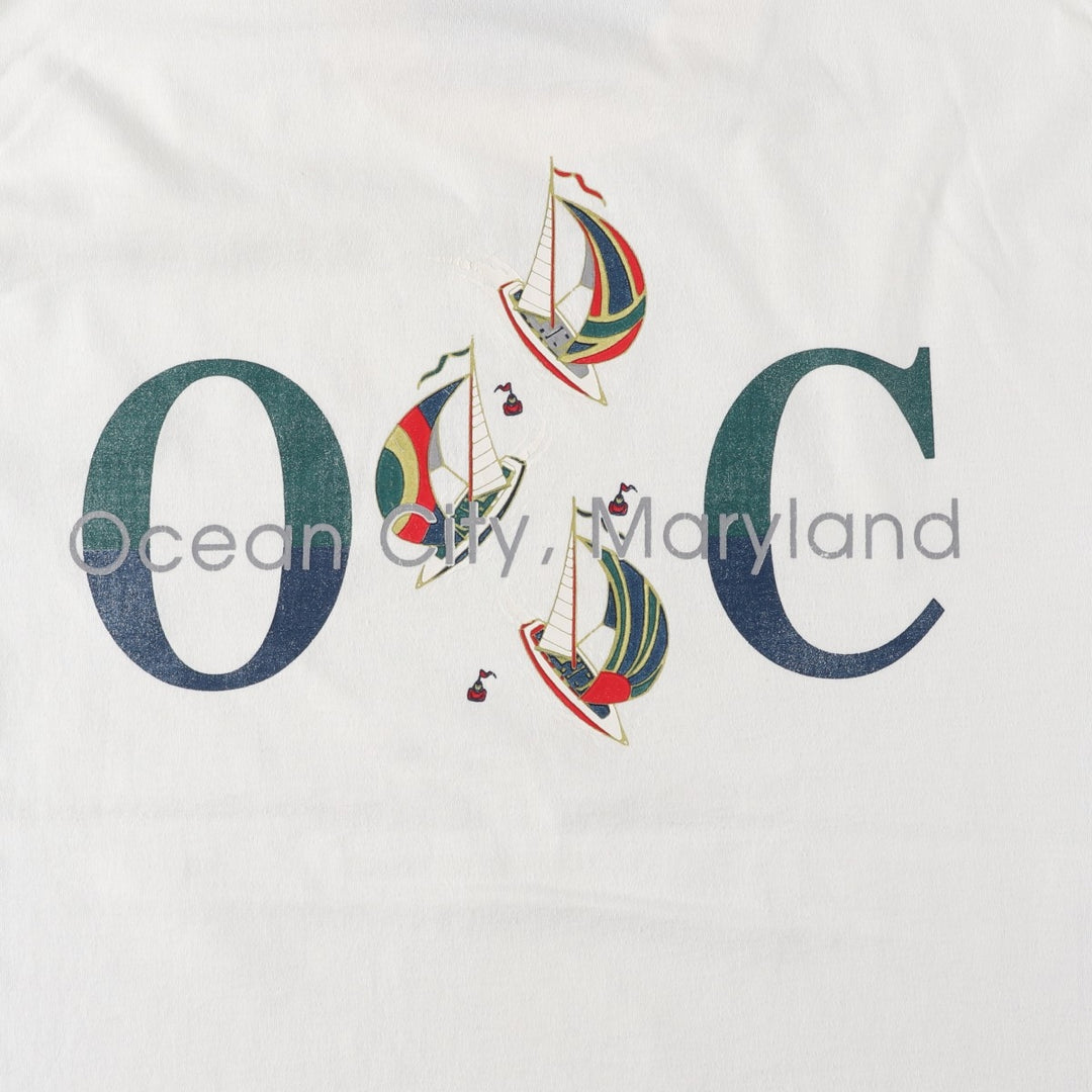 ~90'S Ocean City Souvenir T-shirt, Men's Size M (approx.), Vintage unclear white type Vintage Second Hand