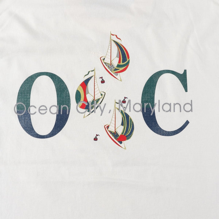 ~90'S Ocean City Souvenir T-shirt, Men's Size M (approx.), Vintage unclear white type Vintage Second Hand