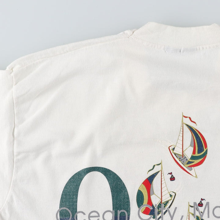 ~90'S Ocean City Souvenir T-shirt, Men's Size M (approx.), Vintage unclear white type Vintage Second Hand
