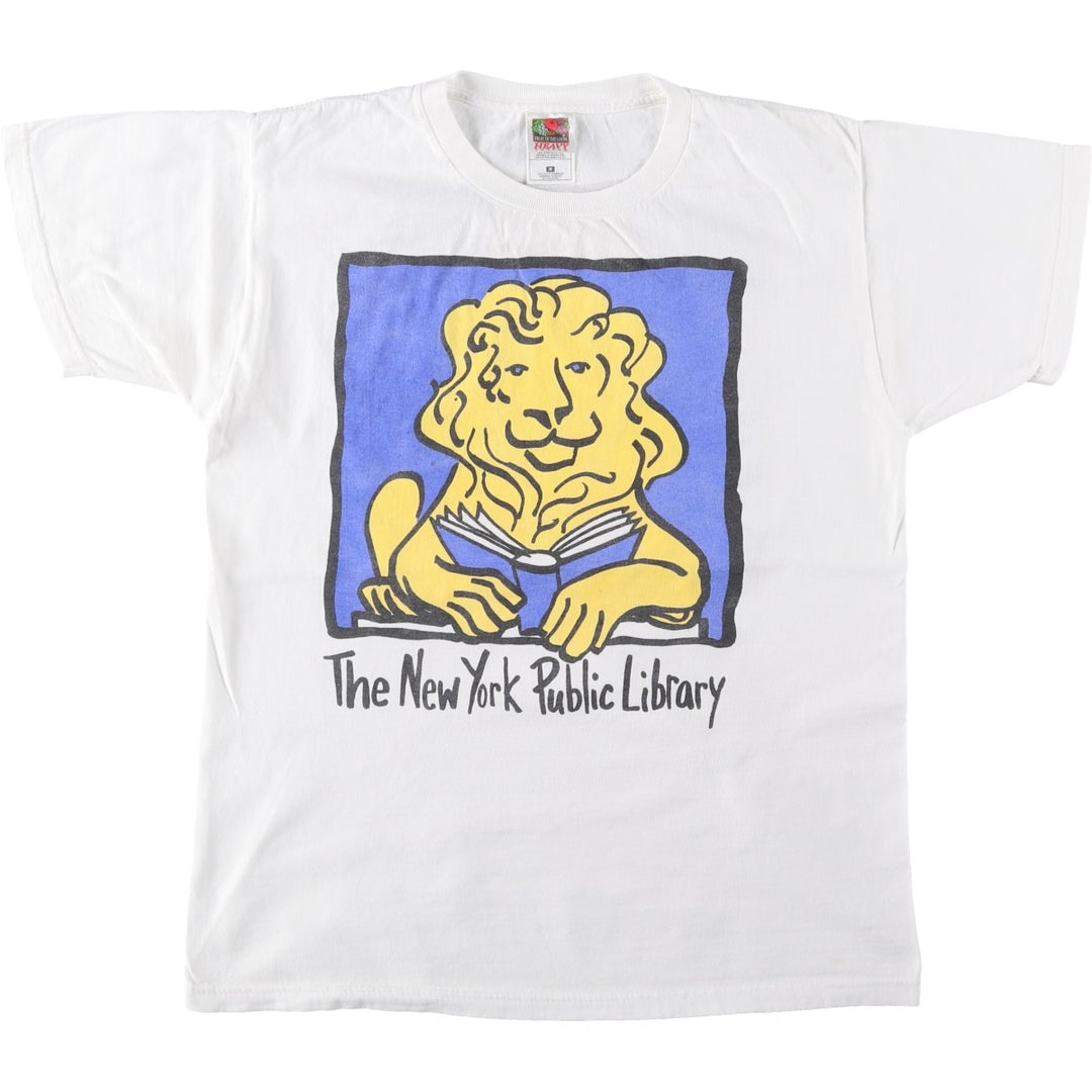 2000'S Fruit of the Loom THE NEW YORK PUBLIC LIBRARY New York Public Library Print T-Shirt (Men's Size M) cotton white type Vintage Second Hand