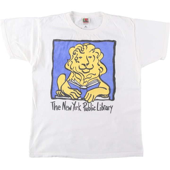 2000'S Fruit of the Loom THE NEW YORK PUBLIC LIBRARY New York Public Library Print T-Shirt (Men's Size M) cotton white type Vintage Second Hand