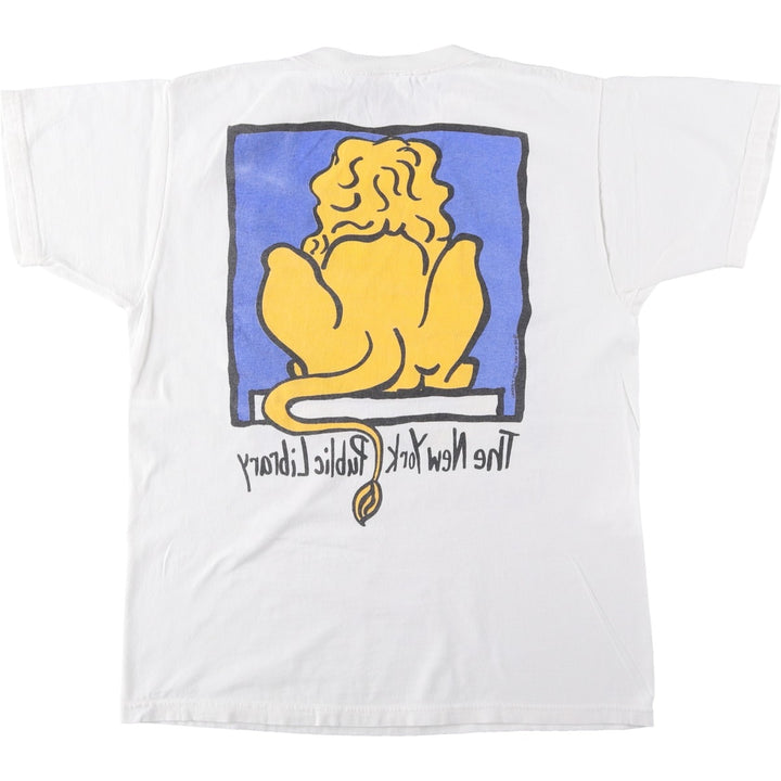 2000'S Fruit of the Loom THE NEW YORK PUBLIC LIBRARY New York Public Library Print T-Shirt (Men's Size M) cotton white type Vintage Second Hand