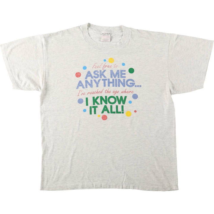 90'S ONEITA Message Print T-Shirt Men's XL Vintage cotton gray type Vintage Second Hand