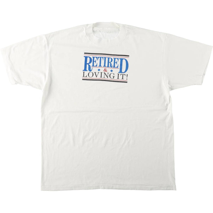 90'S message print T-shirt, men's size XL equivalent, vintage. unclear white type Vintage Second Hand
