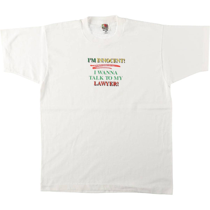 90'S Fruit of the Loom Message Print T-Shirt Made in USA Men's L Size Vintage cotton white type Vintage Second Hand