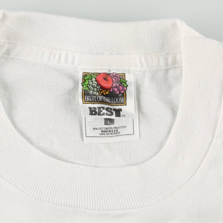 90'S Fruit of the Loom Message Print T-Shirt Made in USA Men's L Size Vintage cotton white type Vintage Second Hand