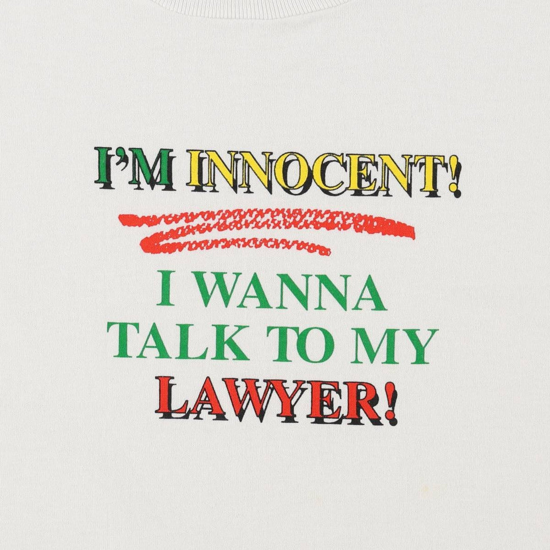 90'S Fruit of the Loom Message Print T-Shirt Made in USA Men's L Size Vintage cotton white type Vintage Second Hand