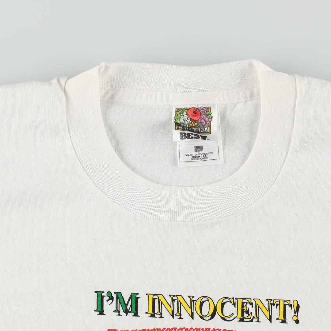 90'S Fruit of the Loom Message Print T-Shirt Made in USA Men's L Size Vintage cotton white type Vintage Second Hand