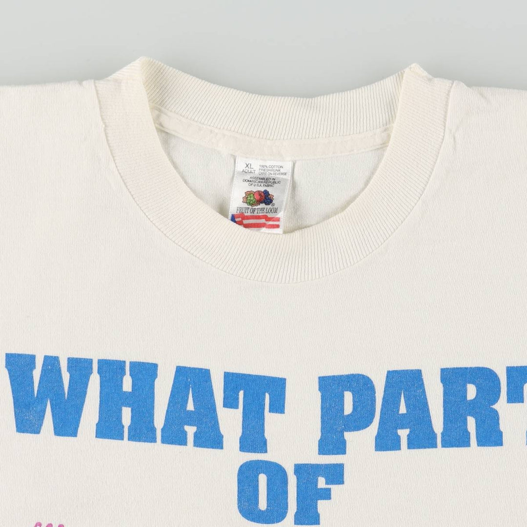 90'S Fruit of the Loom Message Print T-Shirt Men's XL Vintage cotton white type Vintage Second Hand