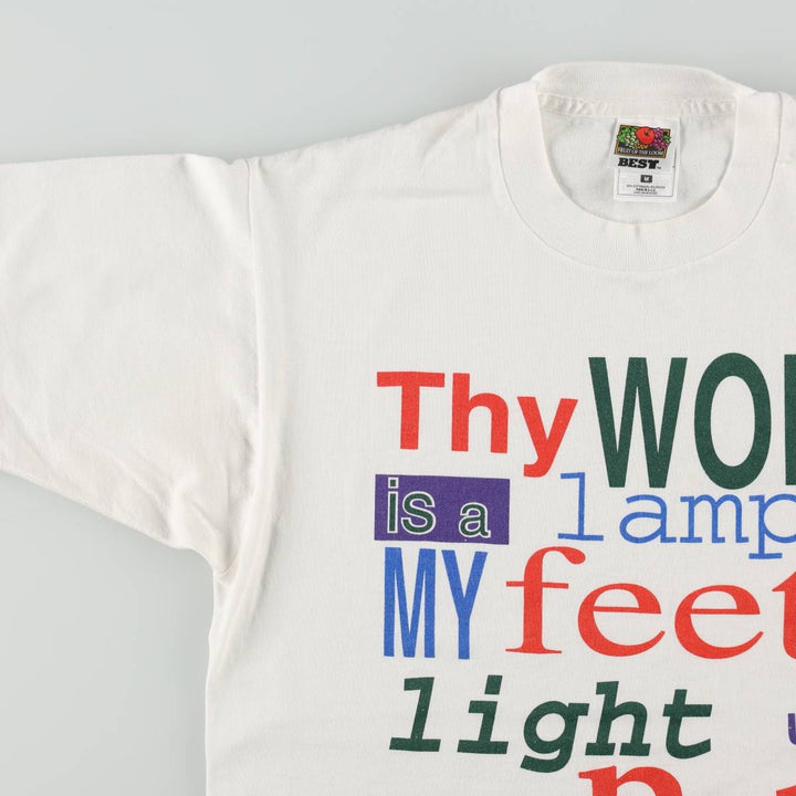 90'S Fruit of the Loom Message Print T-Shirt Made in USA Men's Medium Vintage cotton white type Vintage Second Hand