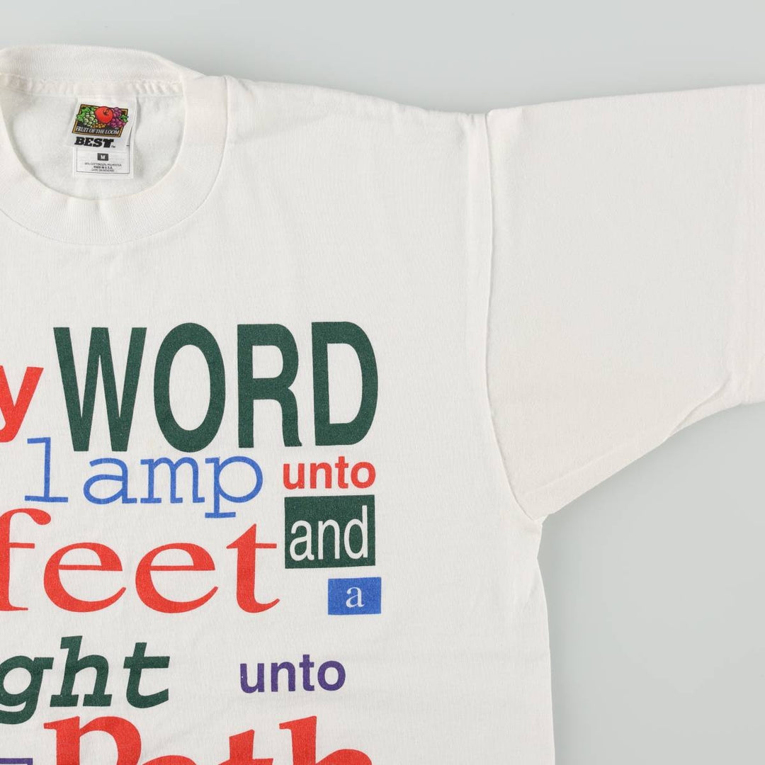 90'S Fruit of the Loom Message Print T-Shirt Made in USA Men's Medium Vintage cotton white type Vintage Second Hand