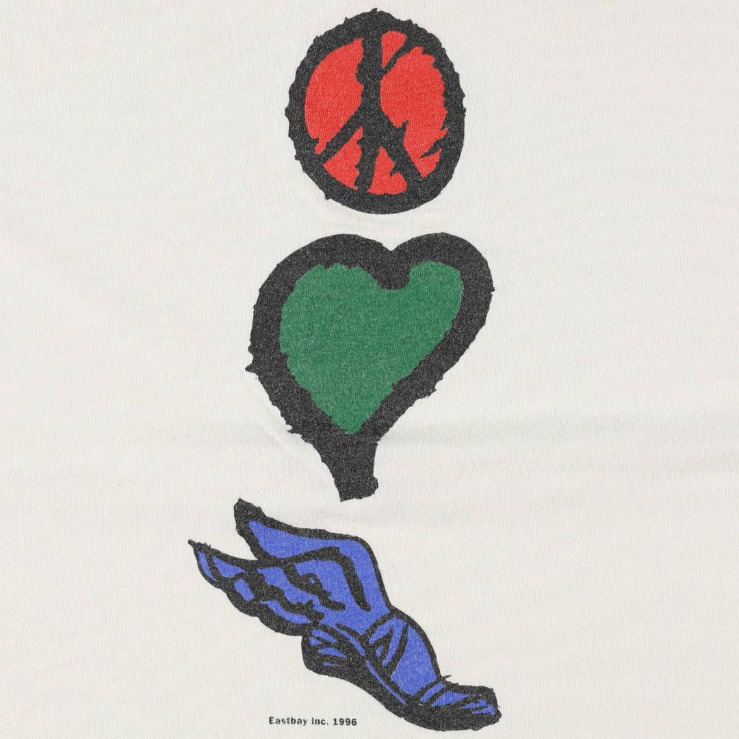 90'S Eastbay Peace Sign Art T-Shirt, Made in USA, Men's Size L (Equivalent), Vintage cotton pale white type Vintage Second Hand
