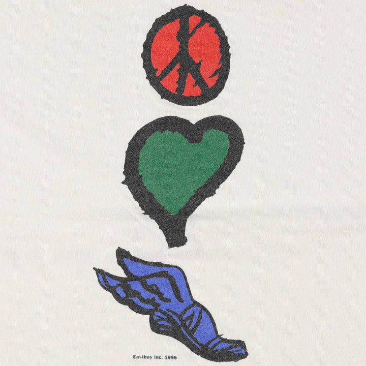 90'S Eastbay Peace Sign Art T-Shirt, Made in USA, Men's Size L (Equivalent), Vintage cotton pale white type Vintage Second Hand