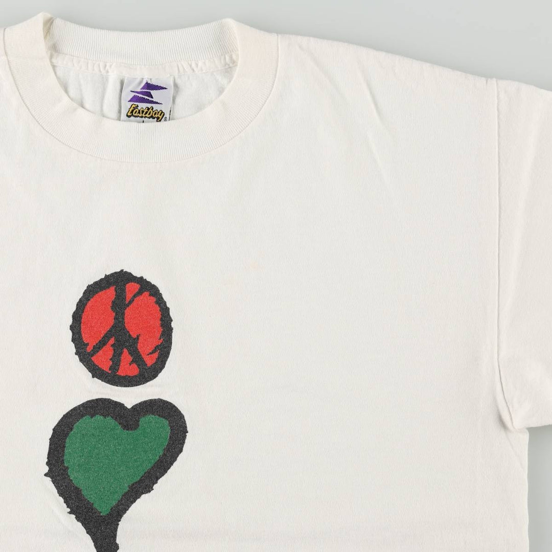 90'S Eastbay Peace Sign Art T-Shirt, Made in USA, Men's Size L (Equivalent), Vintage cotton pale white type Vintage Second Hand