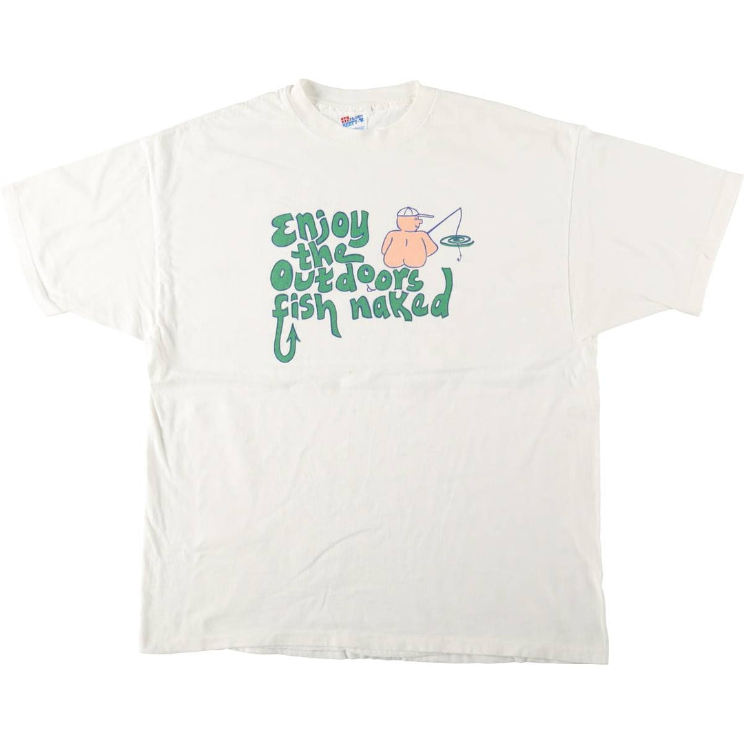 90'S Hanes BEEFY-T Message Print T-Shirt, Made in USA, Men's XXL equivalent, Vintage cotton white type Vintage Second Hand