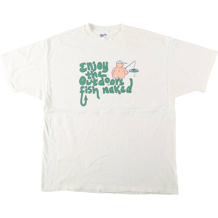 90'S Hanes BEEFY-T Message Print T-Shirt, Made in USA, Men's XXL equivalent, Vintage cotton white type Vintage Second Hand