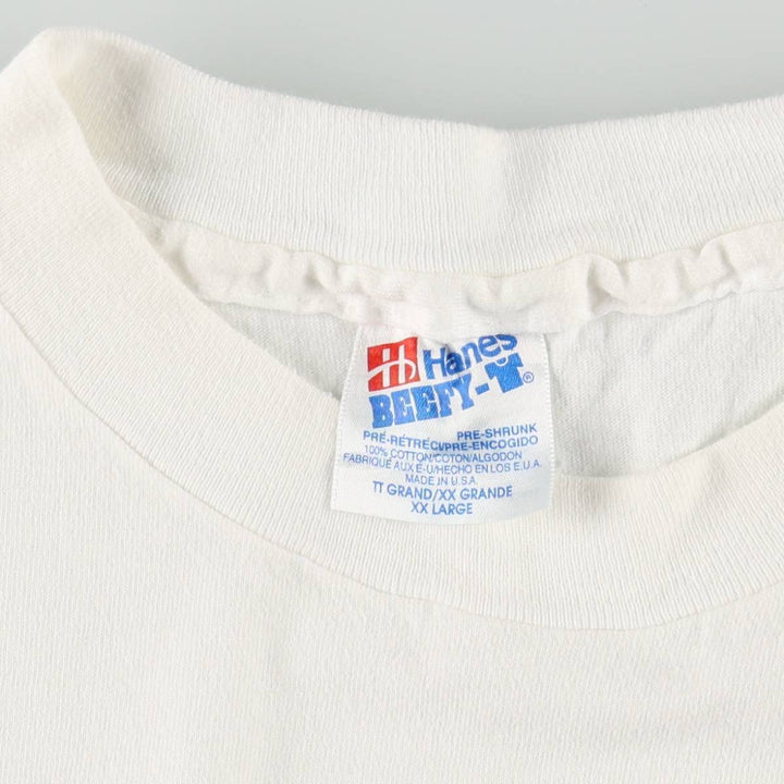90'S Hanes BEEFY-T Message Print T-Shirt, Made in USA, Men's XXL equivalent, Vintage cotton white type Vintage Second Hand