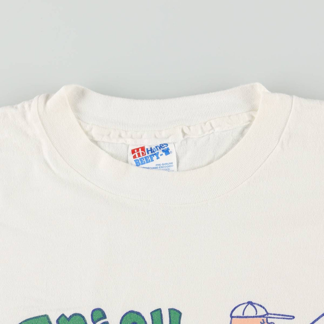 90'S Hanes BEEFY-T Message Print T-Shirt, Made in USA, Men's XXL equivalent, Vintage cotton white type Vintage Second Hand