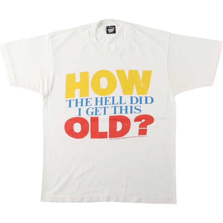 90'S SCREEN STARS Message Print T-Shirt Made in USA Men's L Size Vintage cotton white type Vintage Second Hand
