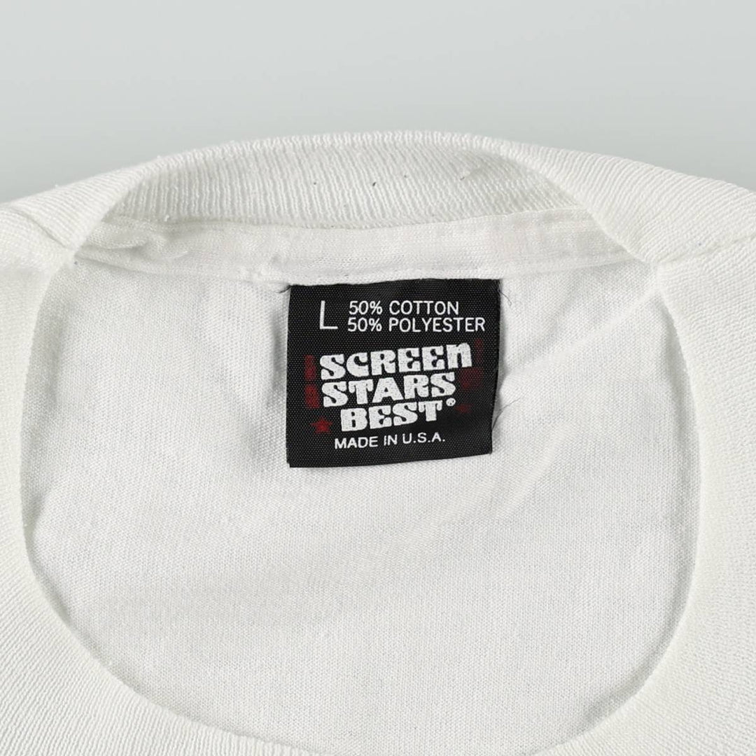 90'S SCREEN STARS Message Print T-Shirt Made in USA Men's L Size Vintage cotton white type Vintage Second Hand