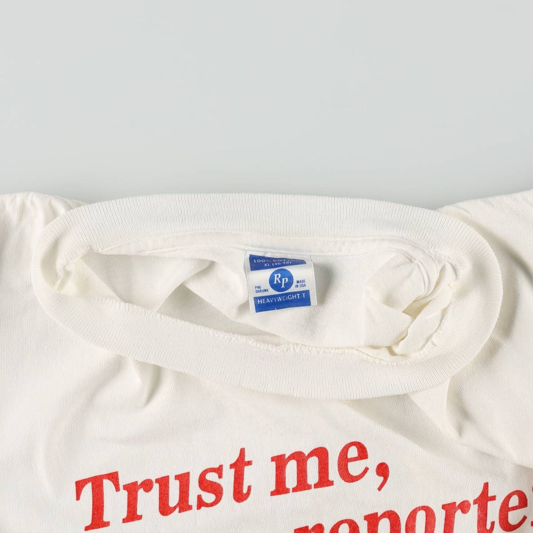 ~90'S RP Message Print T-Shirt, Made in USA, Men's XL equivalent, Vintage cotton white type Vintage Second Hand
