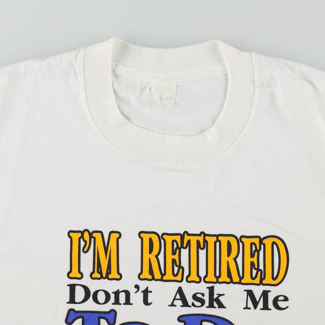 90'S message print T-shirt, men's size M equivalent, vintage. unclear black type Vintage Second Hand