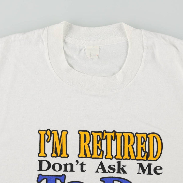 90'S message print T-shirt, men's size M equivalent, vintage. unclear black type Vintage Second Hand